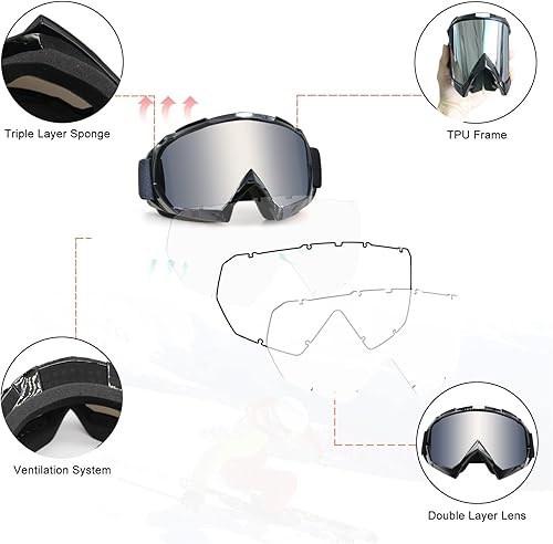 Miniatura 9 de Gafas de motocross, motocross, gafas de motocross, gafas MX Off Road para hombres, mujeres, adultos, jóvenes, carreras de equitación