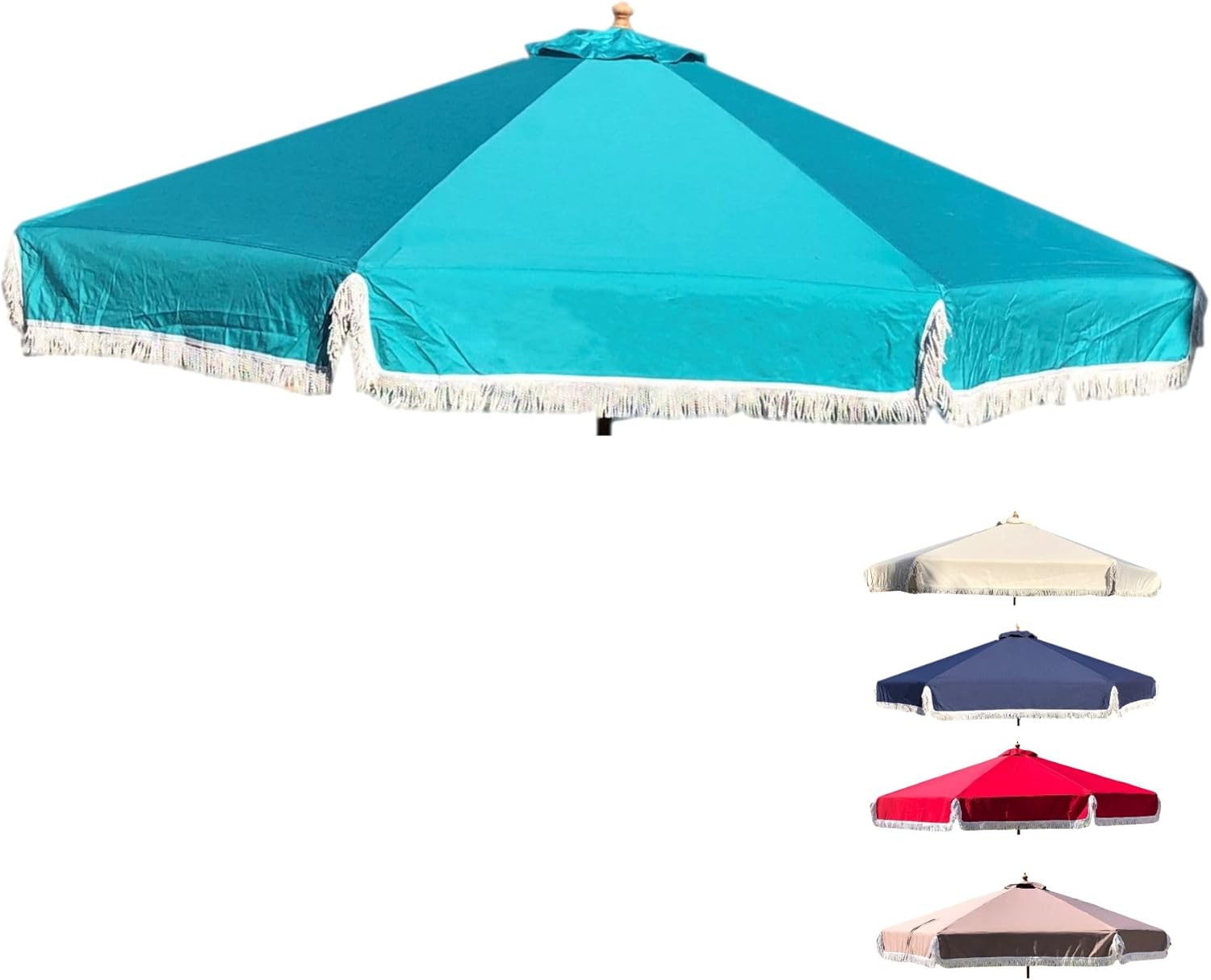 Formosa Covers 9ft 8 Ribs Replacement Umbrella Canopy w/Fringe Valance for Outdoor Decor, Entertainment and Poolside (CANOPY ONLY) (Turquoise)