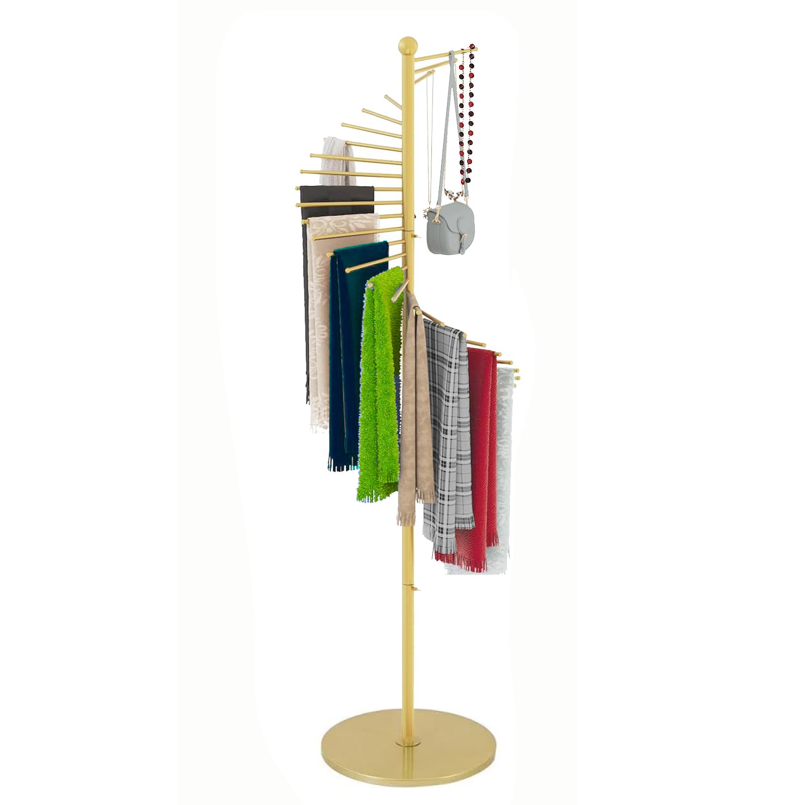 Kommerzieller Schalständer aus Metall, 170 cm x 42 cm (Color:gold) | Spiral-Schalhalter mit 30 Kleiderstangen – Platzsparender Organizer für Krawatten, Gürtel, für Boutiquen & Zuhause