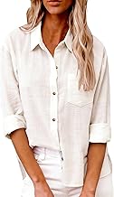 Yolimok Womens Long Sleeve Tops Casual Blouses Button Down Linen Shirts Collared Loose Oversized Summer Tops Dressy Blouses for Women UK Office Work Ladies Top Plus Size 8-22