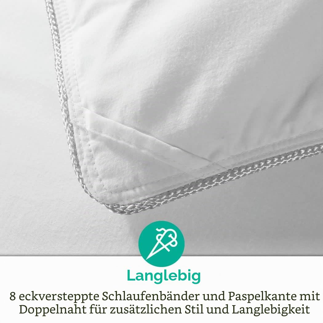 APSMILE Ganzjahres Daunendecke 200x200cm, Federbettdecke 200x200 cm, Hotel Collection Duvet, Geeignet für Doppelbett mit Wärme Natur Daunen Bettdecke, 8 Eckregister (Weiß)