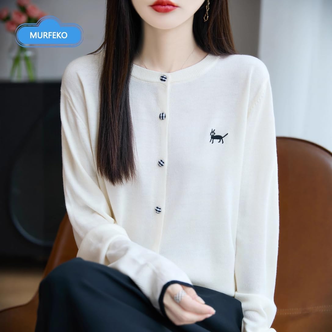 [murfeko] ニット レディース 前開きボタン セーター 長袖 カーディガン ニットセーター 秋 トップス 体型カバー おしゃ