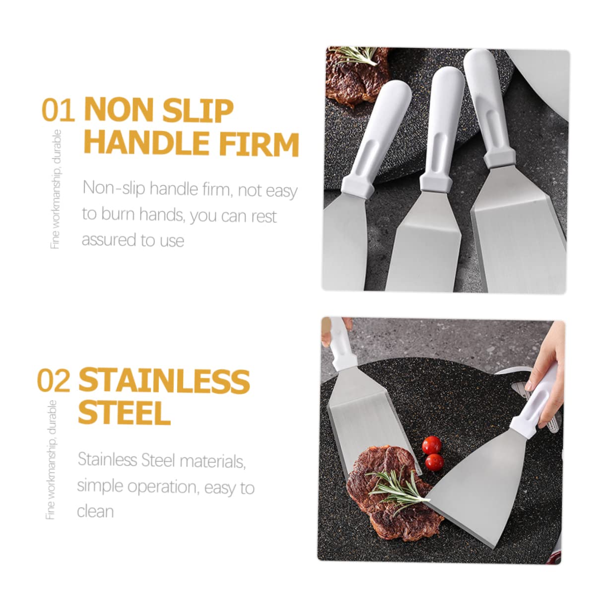 BESTonZON 4pezzi Spatola Cucina in Acciaio per Friggere Bistecca Antiaderente Facile da Pulire e Riporre Manico Ergonomico per Impugnare Comodo