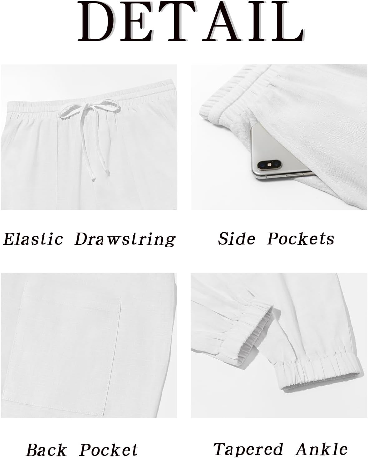 Runcati Mens Casual Pants Elastic Waist Drawstring Summer Cotton Jogger Pants Linen Yoga Beach Trousers with Pockets
