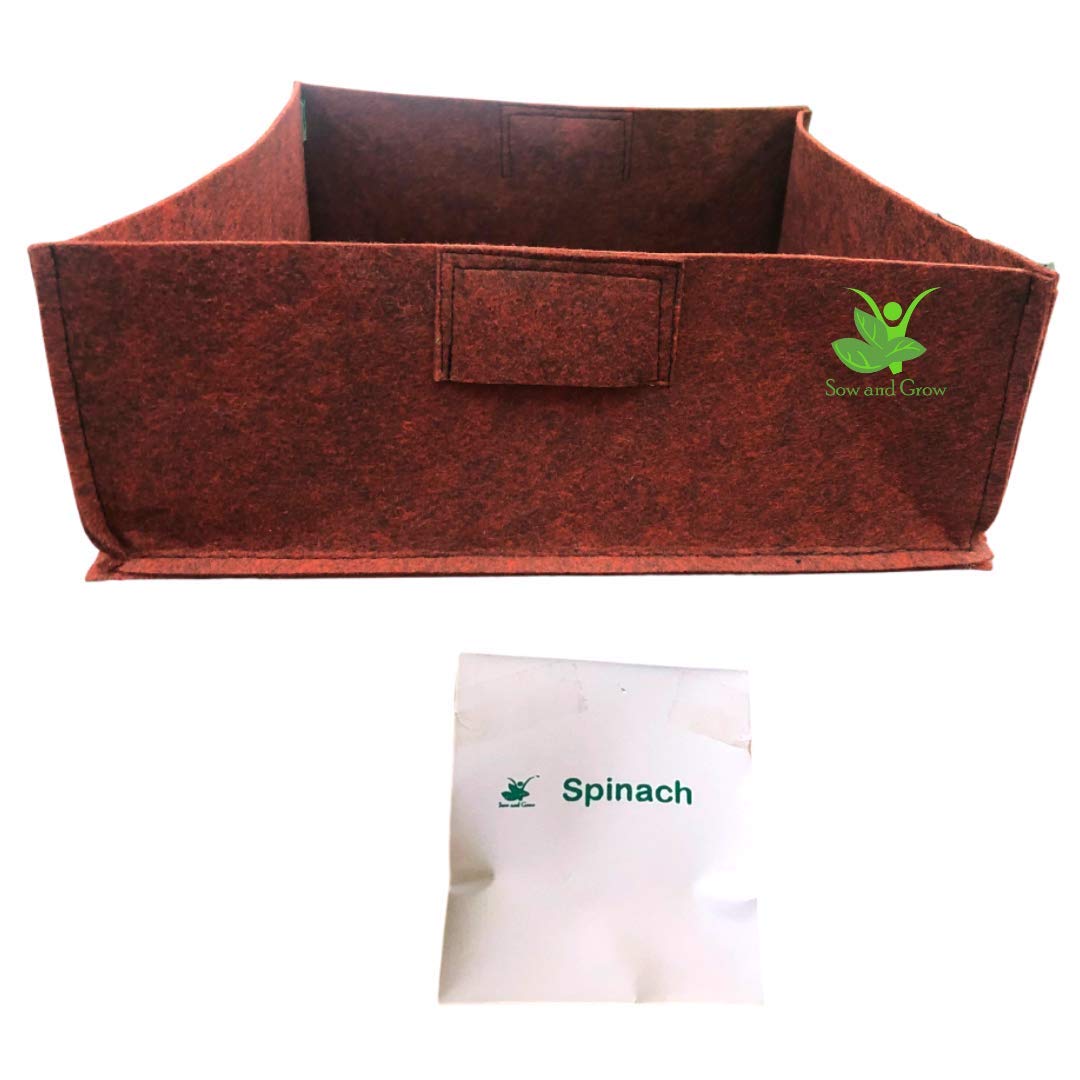 Sow and Grow Large Geo Fabric Grow Bag and Spinach Seeds Grow it Yourself Vegetable Kit for Terrace Garden (16x16x6 inches)