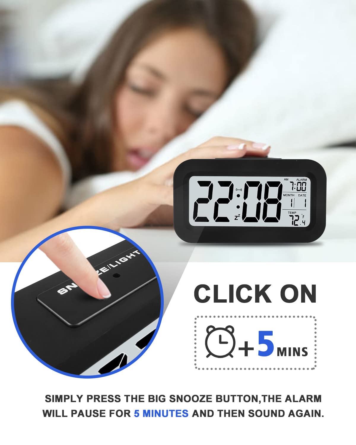 Réveil Blanc Mignon Lapin Rechargeable Luminosité Réglable Led Horloge Réveil Blanc Mignon Lapin Rechargeable Luminosité Réglable Led Horloge