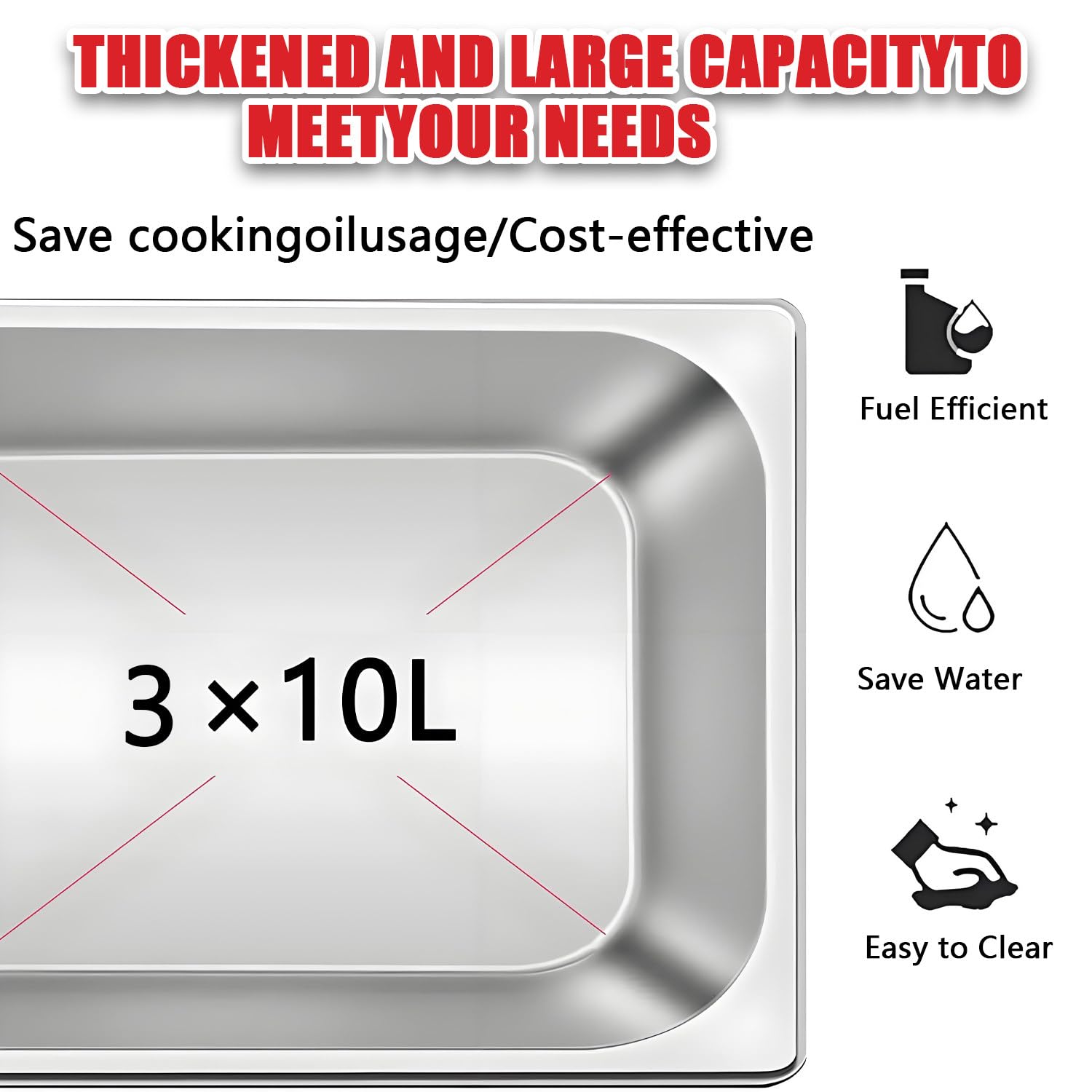 Friggitrice a Gas di Grande capacità in Acciaio Inox Indipendente con cestelli, coperchi e Controllo della Temperatura per la frittura di Pollo, Patatine Fritte, Ciambelle e Pesce. 30L