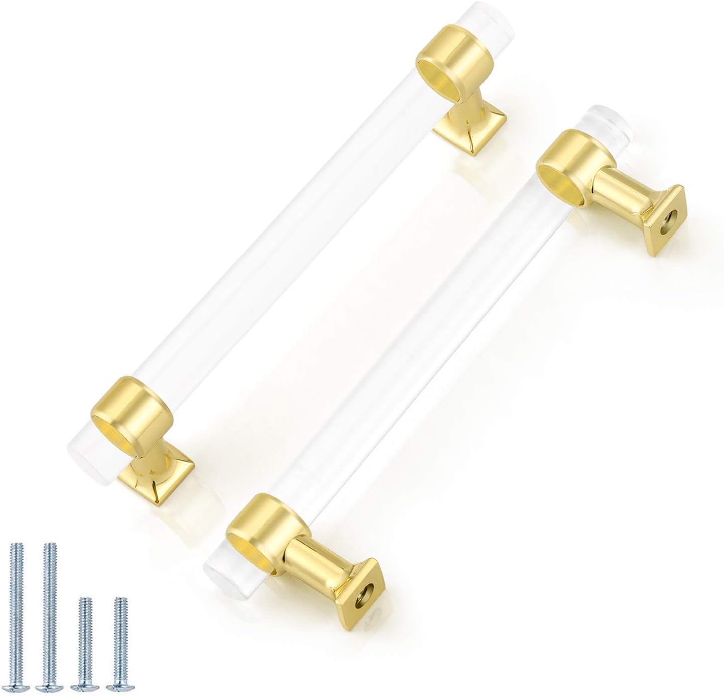 12 Pack |5'' Acrylic Cabinet Handles Polished Gold Cabinet Drawer Pulls,Modern T Bar Door Kitchen Hardware,Hole Center:128 mm(5 Inch)