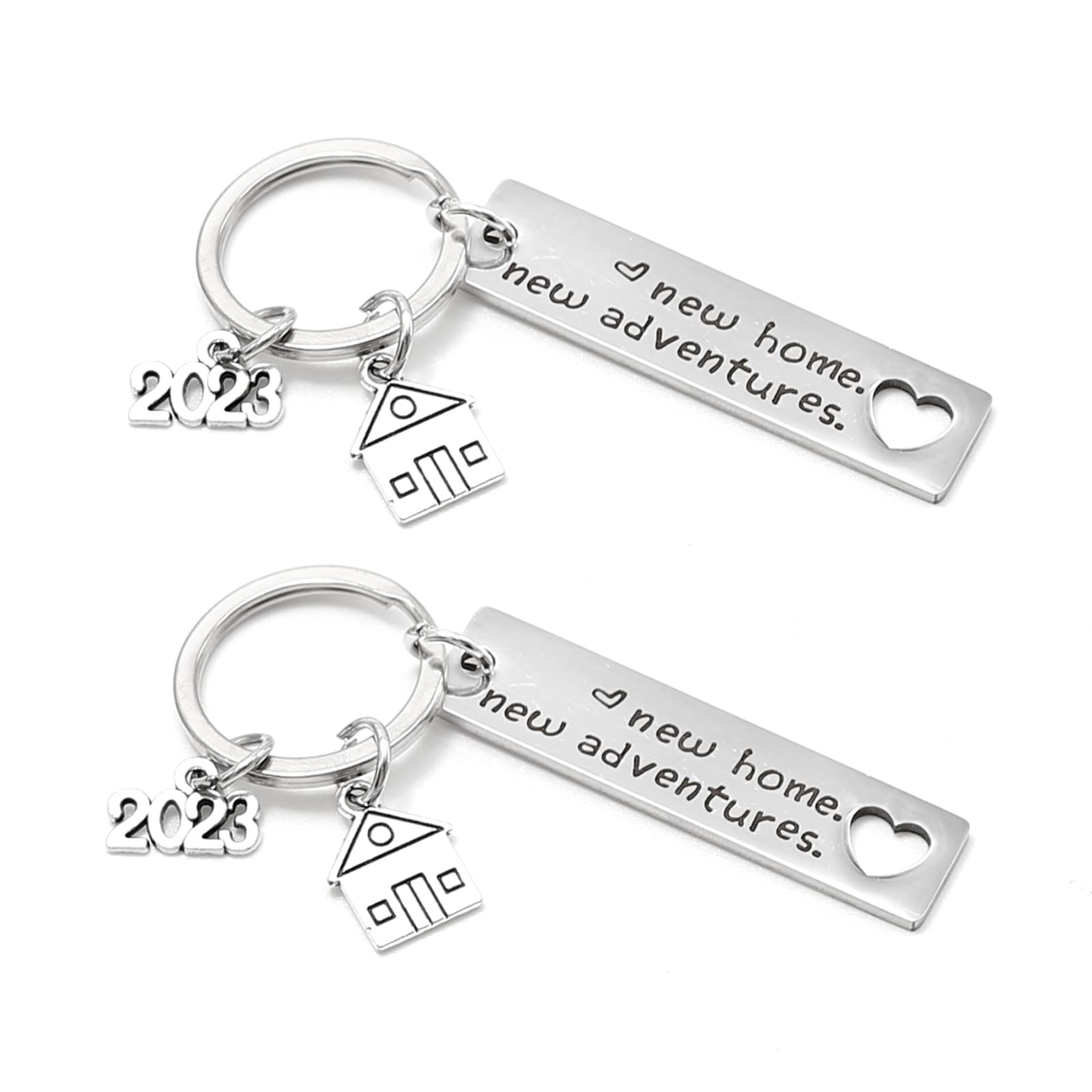 Set Di 2 Portachiavi Regalo Per Nuova Casa 2024 – "New Home, New Adventures" In Acciaio Inox, Con Ciondolo Casa E Anno