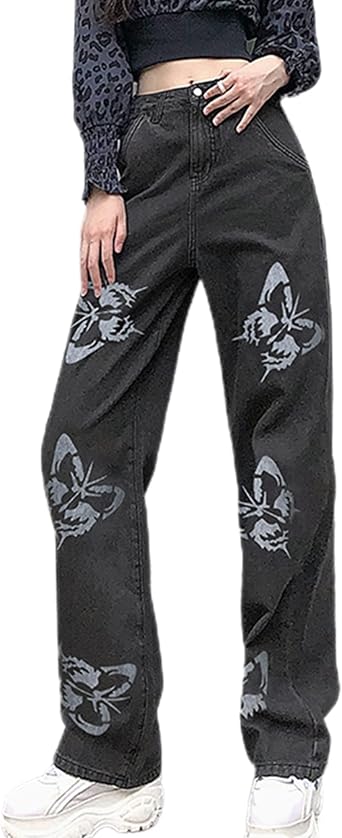 SANSIWU Women High Waist Baggy Denim Pants Wide Leg Straight Trousers Ripped Boyfriends Jeans Y2k Streetwear Vintage Loose Pants