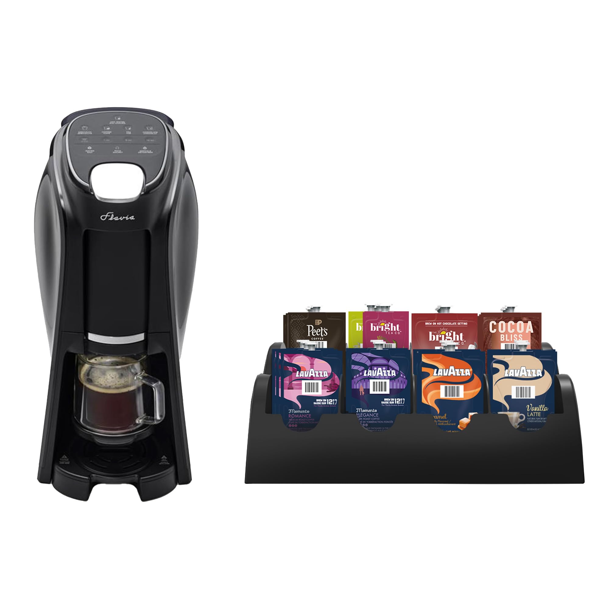 Flavia Aroma Brewer Bundle with 84 Freshpacks and 1 Merchandiser - Coffee Machine, Makes Coffee, Lattes, Tea, and other Hot or Iced Beverages, Multiple Brew Sizes, Grey, Works ONLY with Freshpacks