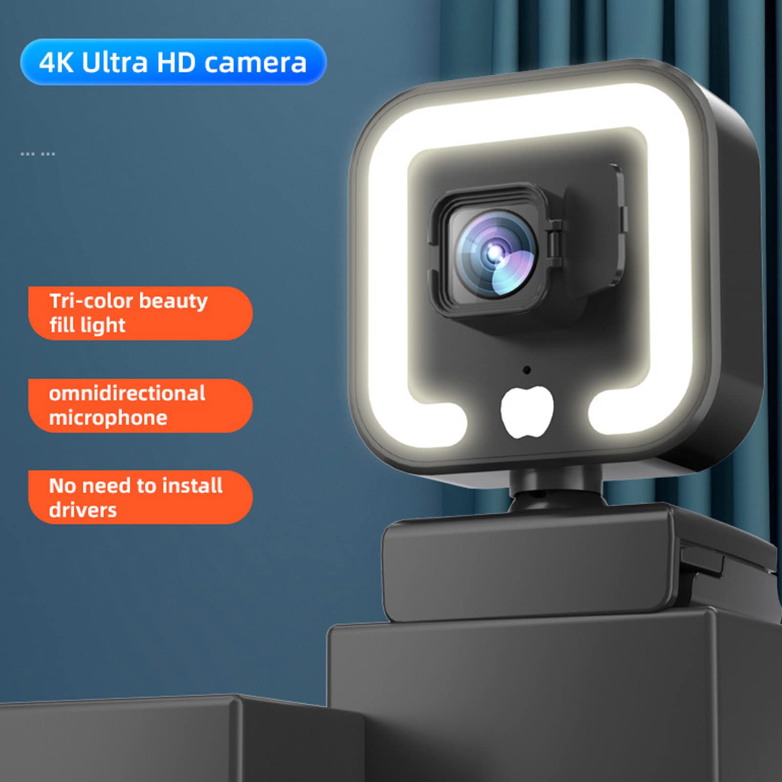 Webcam 1K / 2K / 4K, messa a fuoco automatica, 1080p, 4K, rete USB, trasmissione live senza driver, laptop, computer, webcam, supporto con supporto per telefono, per scrivania