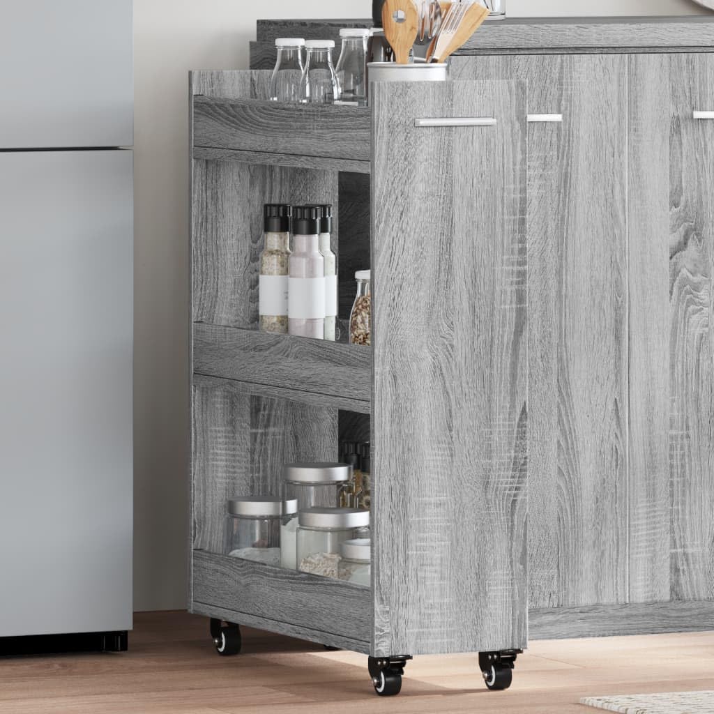 Armadio credenza con ruote, grigio Sonoma, in legno, 60 x 22 x 79 cm, 2 scomparti, 4 ruote girevoli con freno, serratura per ufficio, cantina, garage