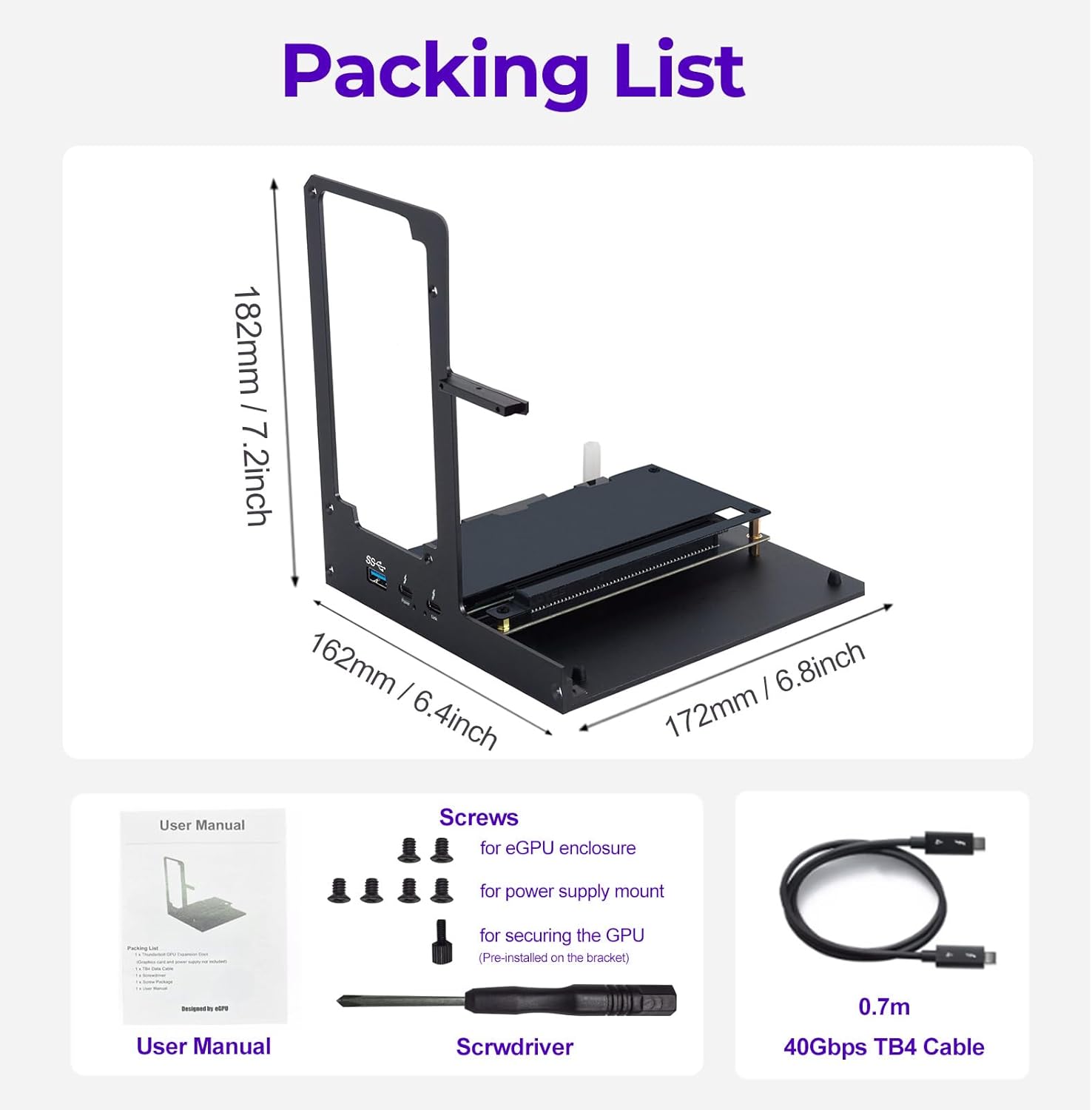 eGPU Enclosure Dock Thunderbolt 3/4 USB4 40Gbps PD 85W Charging - External Gpu for Gaming Handhelds and Laptops,External Graphics Card Dock Compatible with NVIDIA/AMD PCIe,ATX Power (eGPU Dock)