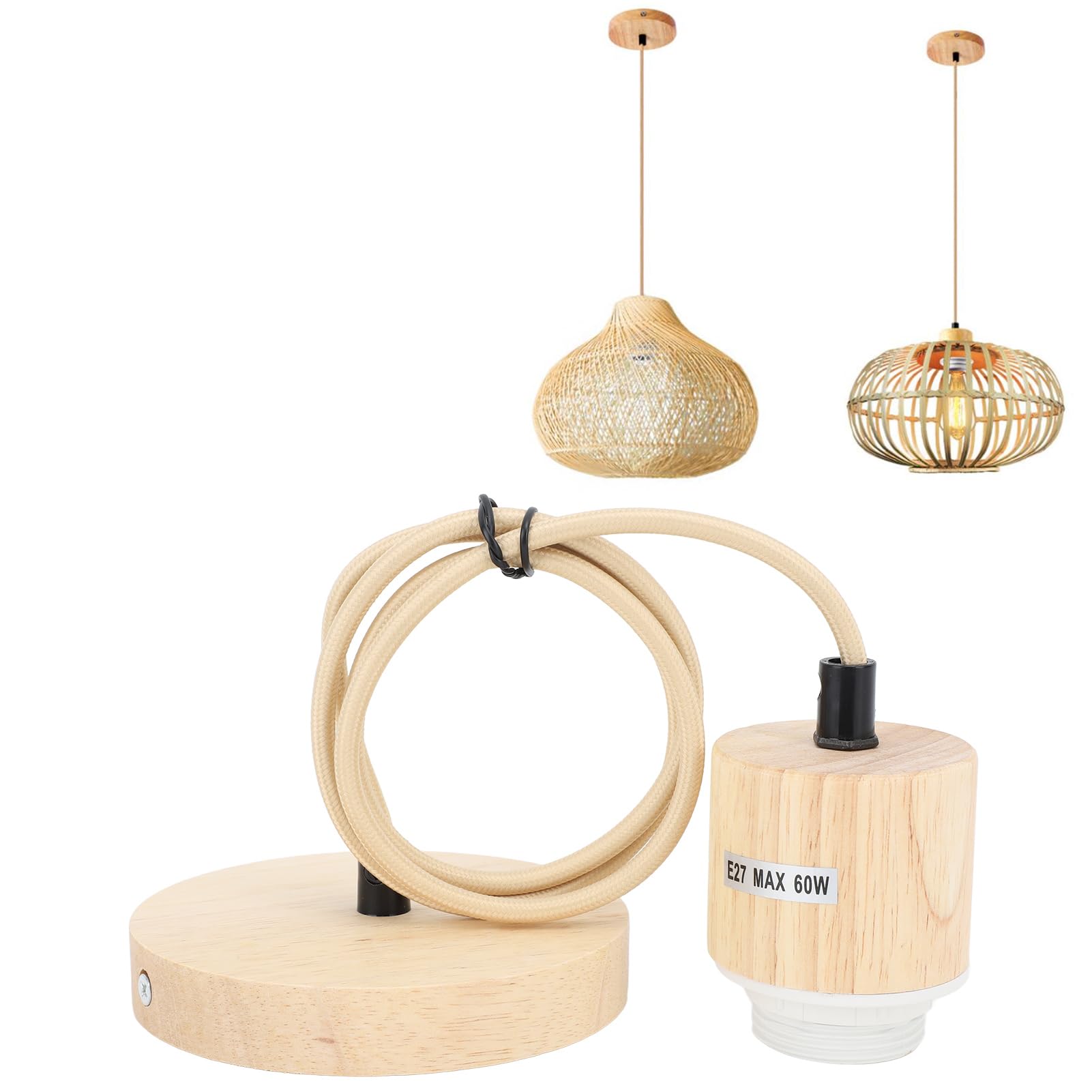 Yosoo Health Gear Ceiling Pendant Light Fitting, E27 Vintage Antique Wooden Pendant Light Fitting Lamp Holder - Image 3
