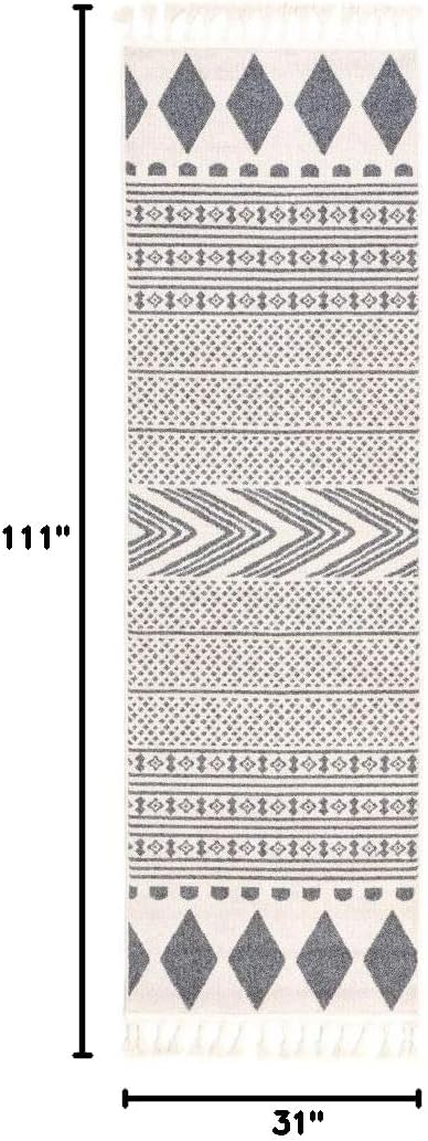 Well Woven Loop-De-Loop Cruce Tribal Moroccan Geometric Grey Kilim-Style 2'7" X 9'3" Runner Rug