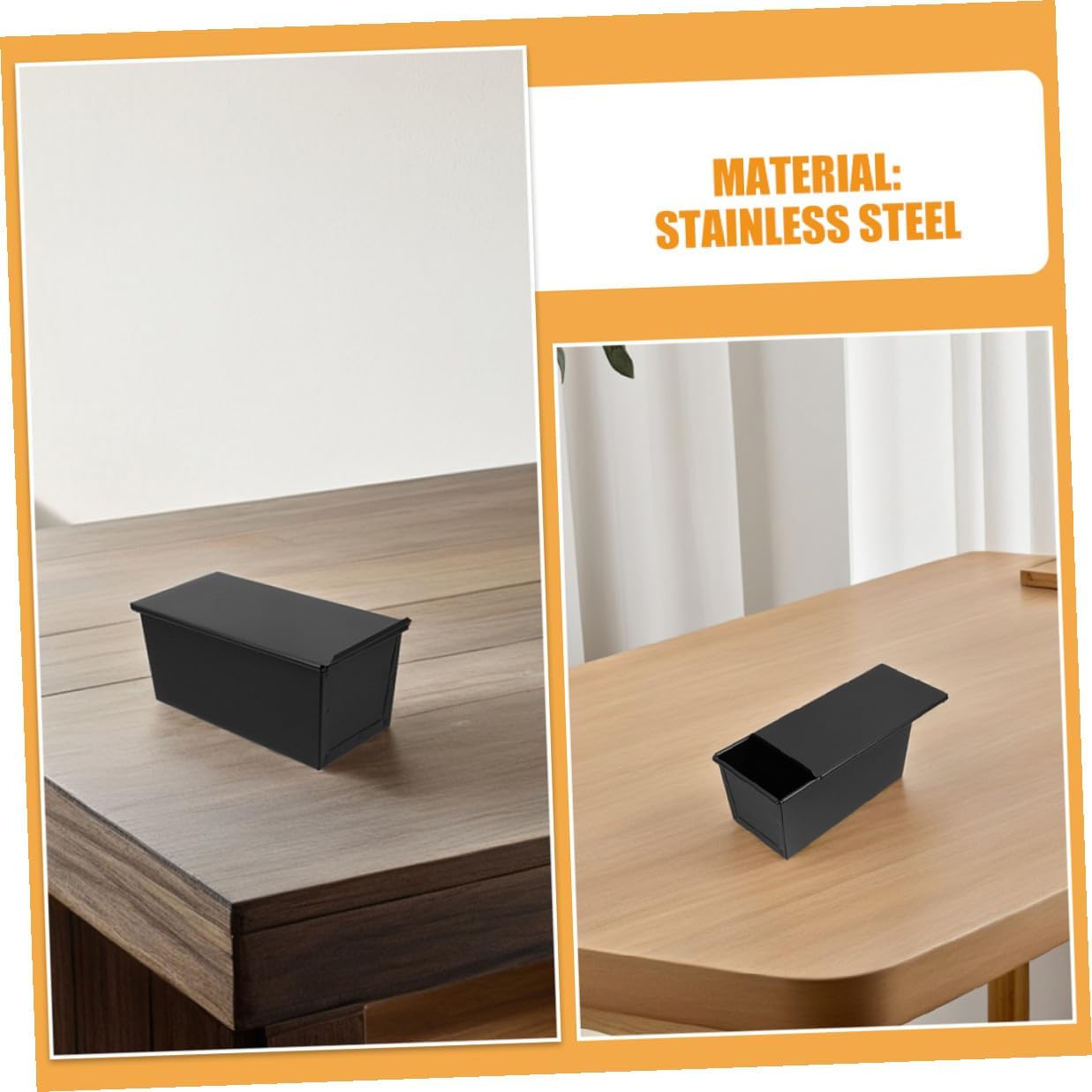 Nonstick 1000g Loaf Pan with Lid Black Sliding Cover Bread Mold Stainless Iron Bakeware for Homemade Toast Baking and Bread Storage