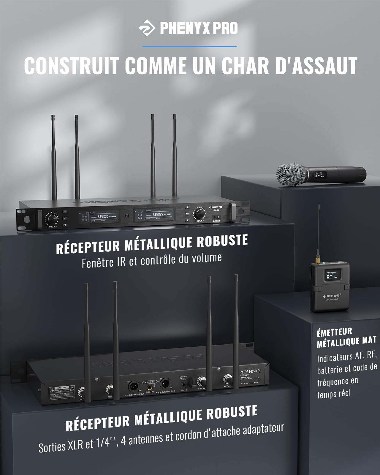 Phenyx Pro Système de Microphones sans Fil UHF Dual PTU-2U-1H1B