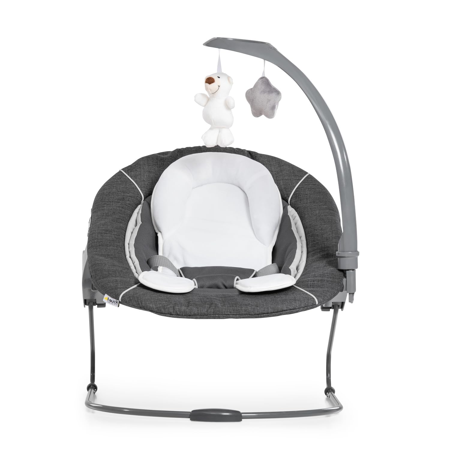 hauck Alpha Bouncer Deluxe 2 en 1 Hamaca Trona Evolutiva, Grey | Compatible con Alpha+ y Beta+, para recién nacidos hasta 9 kg, con arco de juegos, reductor de asiento y función de balanceo