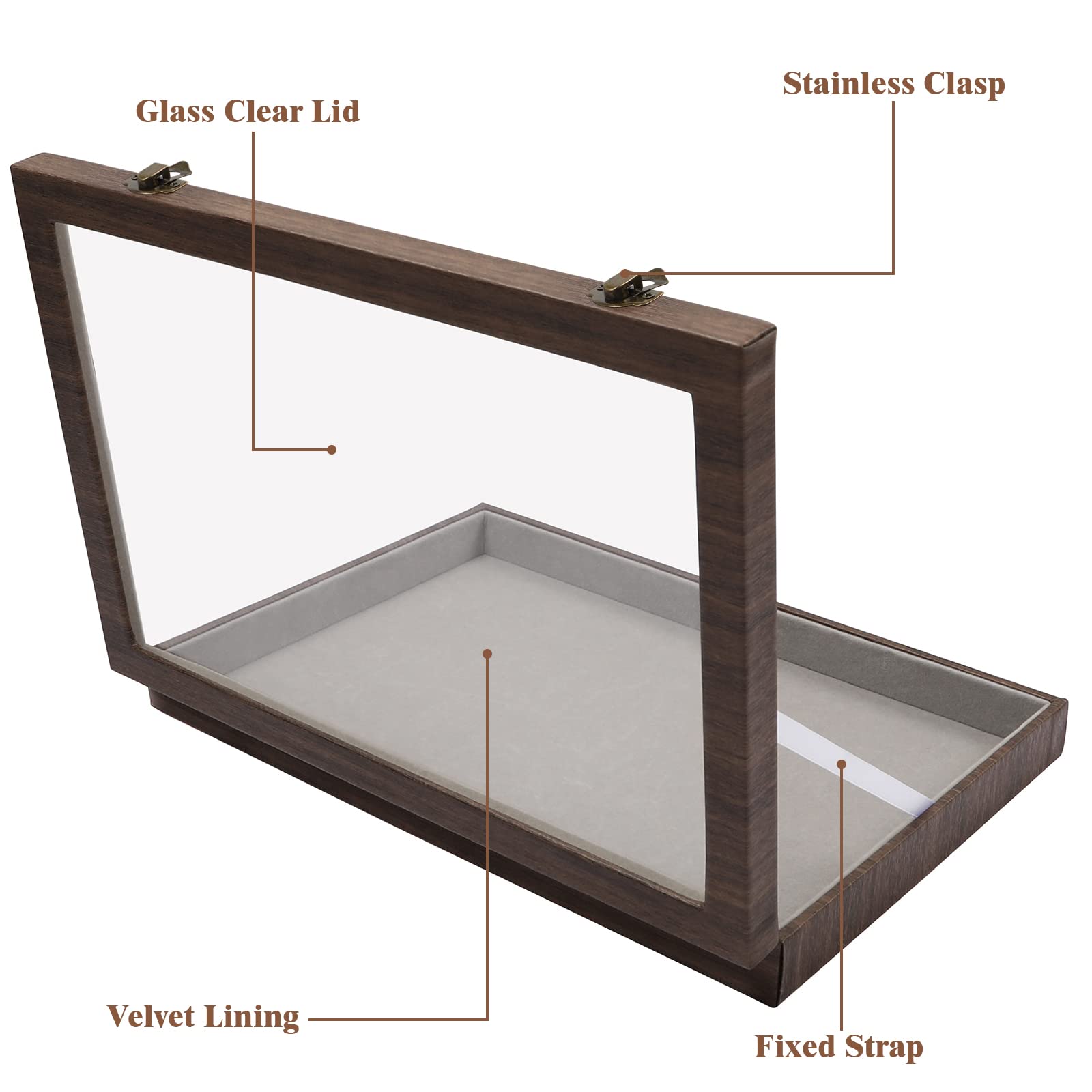 STYLIFING Jewelry Organizer Box Storage Case- Velvet Empty Jewelry Tray with Woodgrain Faux Leather Clear Lid Stackable for Rings Earrings Necklaces Bracelet Watch Display Showcase