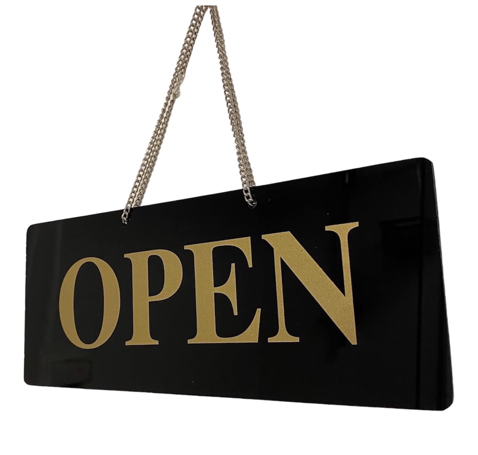 Open Closed Sign with Chain & Suction Rigid-3mm Black Green Blue Red Silver Gold White (Black Gold)