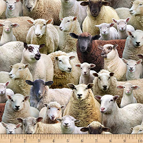 Premium Cotton Farm Animal Fabric - Adorable Sheep Print for Quilting and Crafts by the Yard