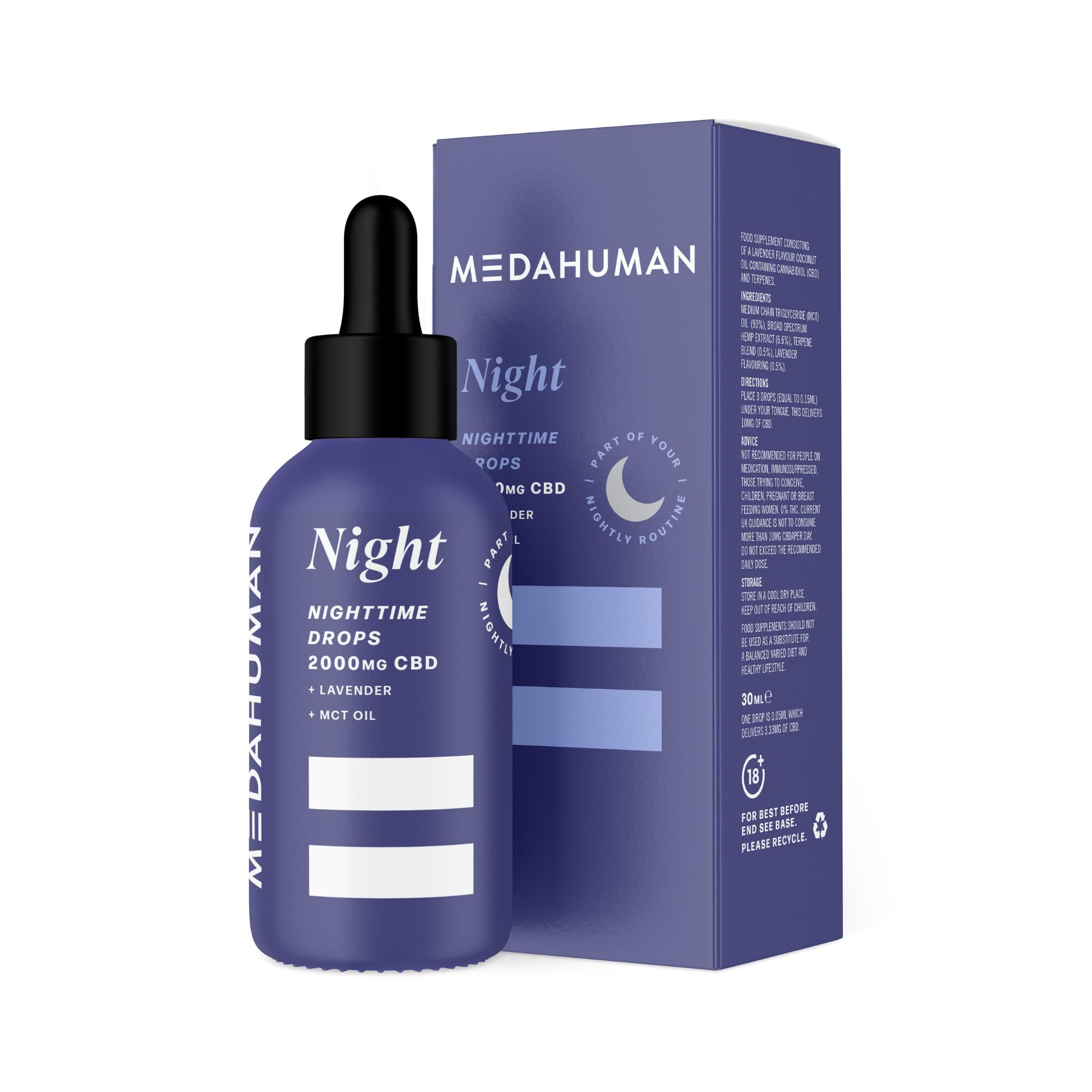 Medahuman Night CBD Oil 2000mg with MCT Oil & Lavender – Strong Strength Sleep Support Drops – 30ml