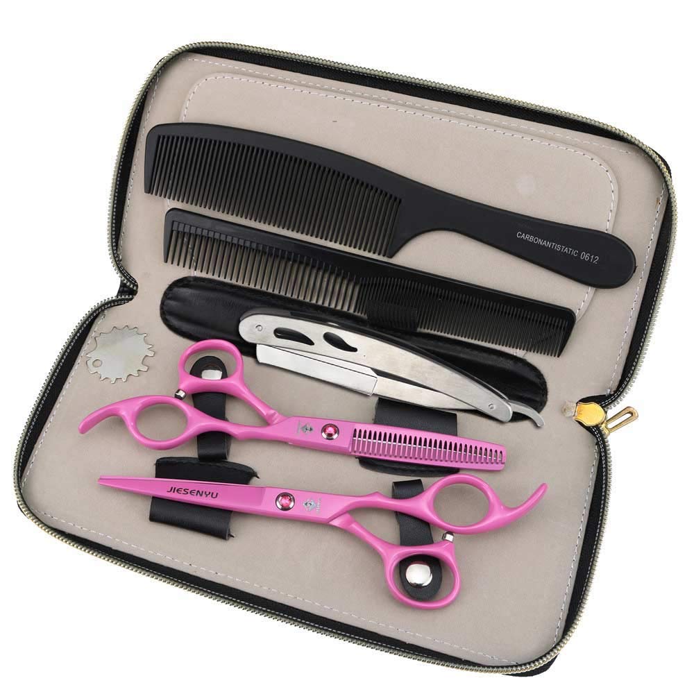 Ciseaux de coiffeur JIESENYU 440C pour couper sans effort avec style rose