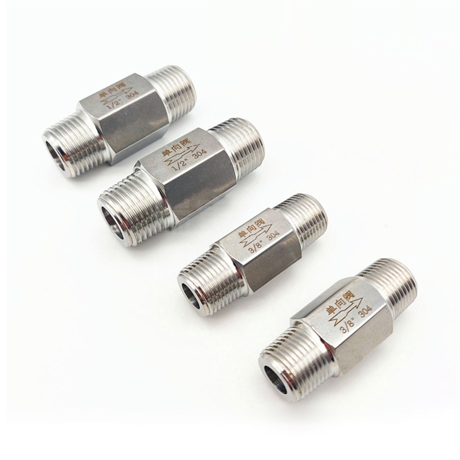 HDPHCRIUN 304 Stainless Steel One Way Valve 1/8" 1/4" 3/8" 1/2" 3/4" 1" Hexagonal Male Thread Check(OneSize)