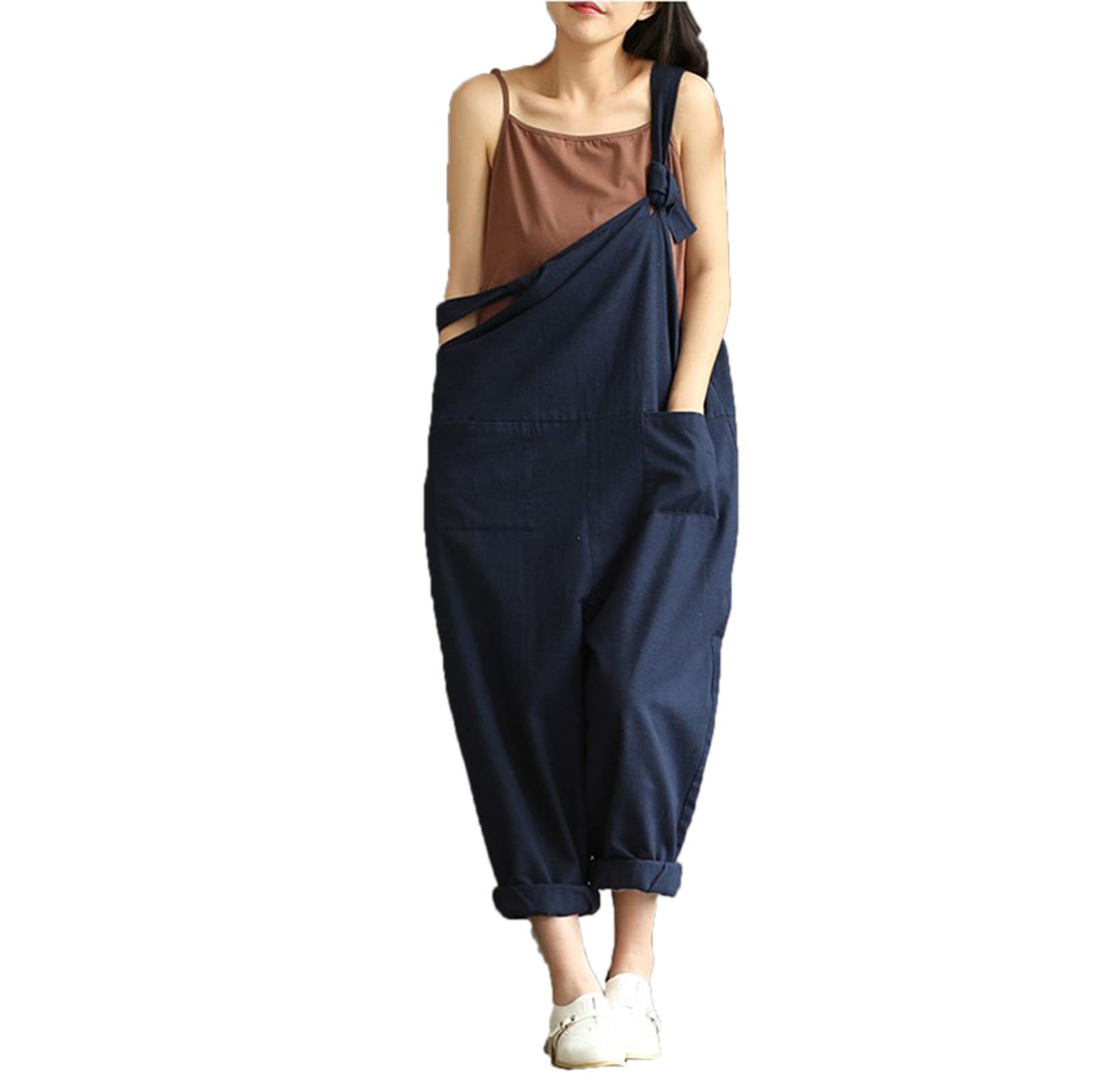 Womens Votton Dungarees Jumpsuit Retro Overalls Loose Playsuit Baggy Trousers Casual Dungaree