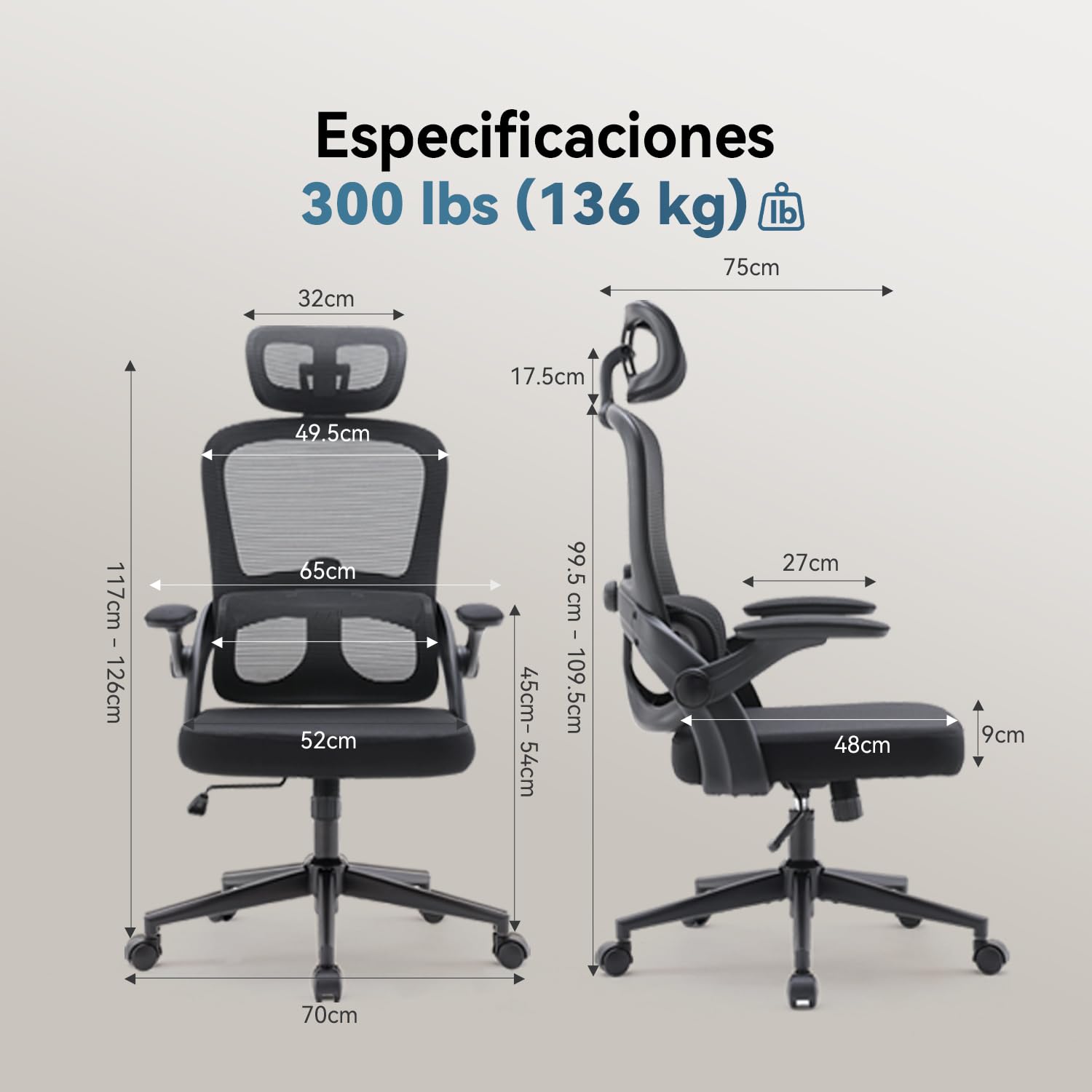 SIHOO M102C Silla ergonomica Escritorio, Silla de Oficina Grande y Alta con reposabrazos Plegables, Soporte Lumbar Ajustable Silla Escritorio, Silla Oficina ergonómica para Uso doméstico - Negro