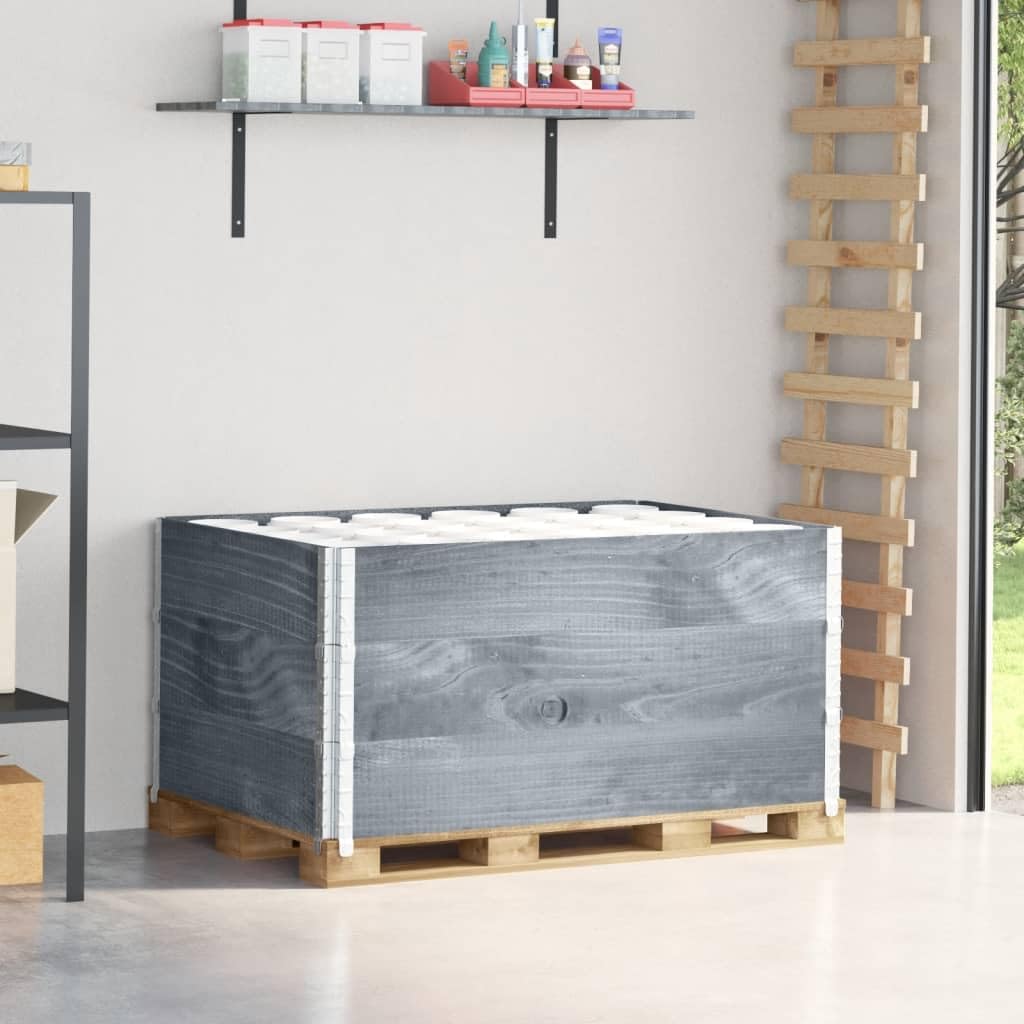Rama na palety, 3 szt., szara, 120 x 80 cm, lite drewno sosnowe, możliwość układania w stos z ocynkowanymi zawiasami, do przechowywania, transportu i logistyki w przemyśle, warsztacie, wysyłka