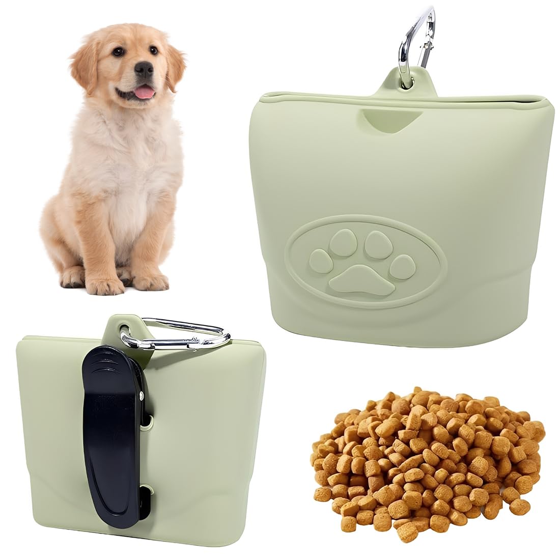 Porta Premietti per Cani, Custodia in Silicone per crocchette per Cani, Contenitore Portatile per l'addestramento Comoda Chiusura con Fibbia Magnetica e Clip in Vita