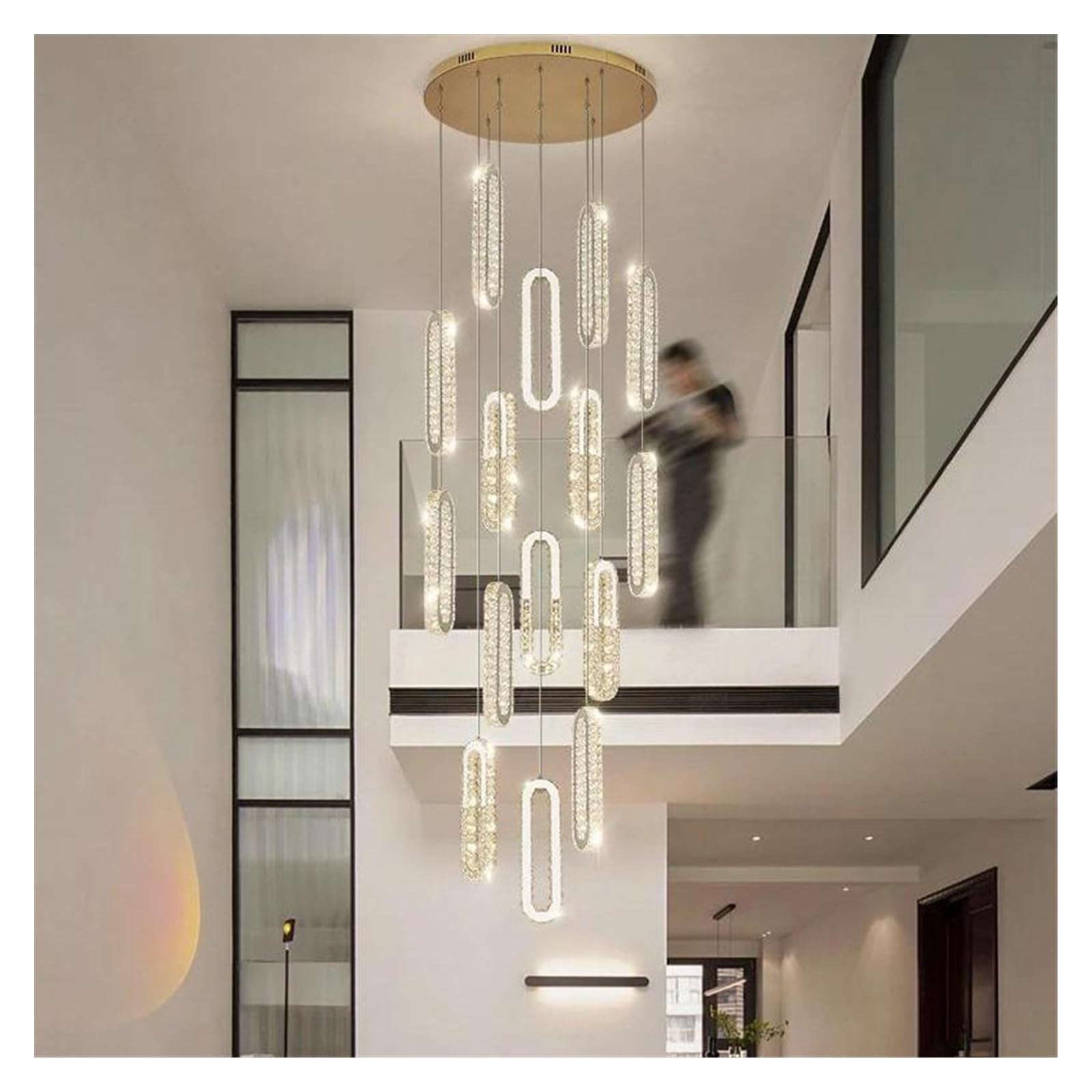 PCXEHUYP Modern Chandeliers Nordic Large Chandelier High-end Villa K9 Crystal Light Project Customized Hall Rotating Staircase Long Chandeliers(15 Heads)