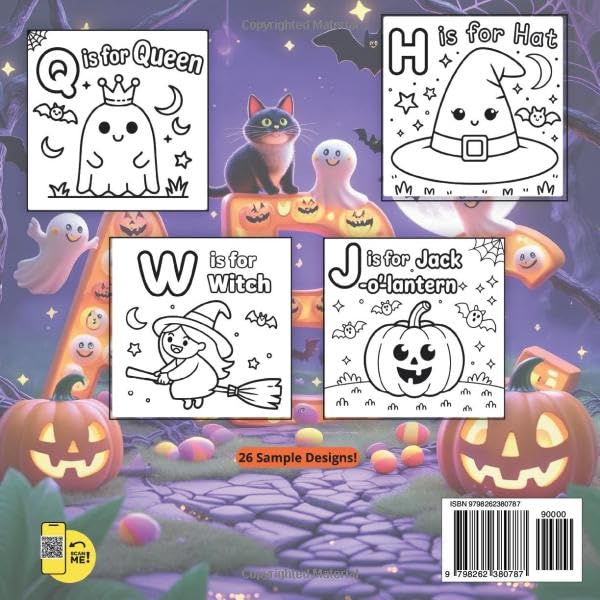 Halloween ABC Alphabet Coloring Book for Kids Ages 3 - 8: Easy Halloween Activity Workbook Featuring Spooky Cute Coloring Pages for Children Toddlers ... Fun Holiday Illustrations Bats Ghosts and Mor image 3