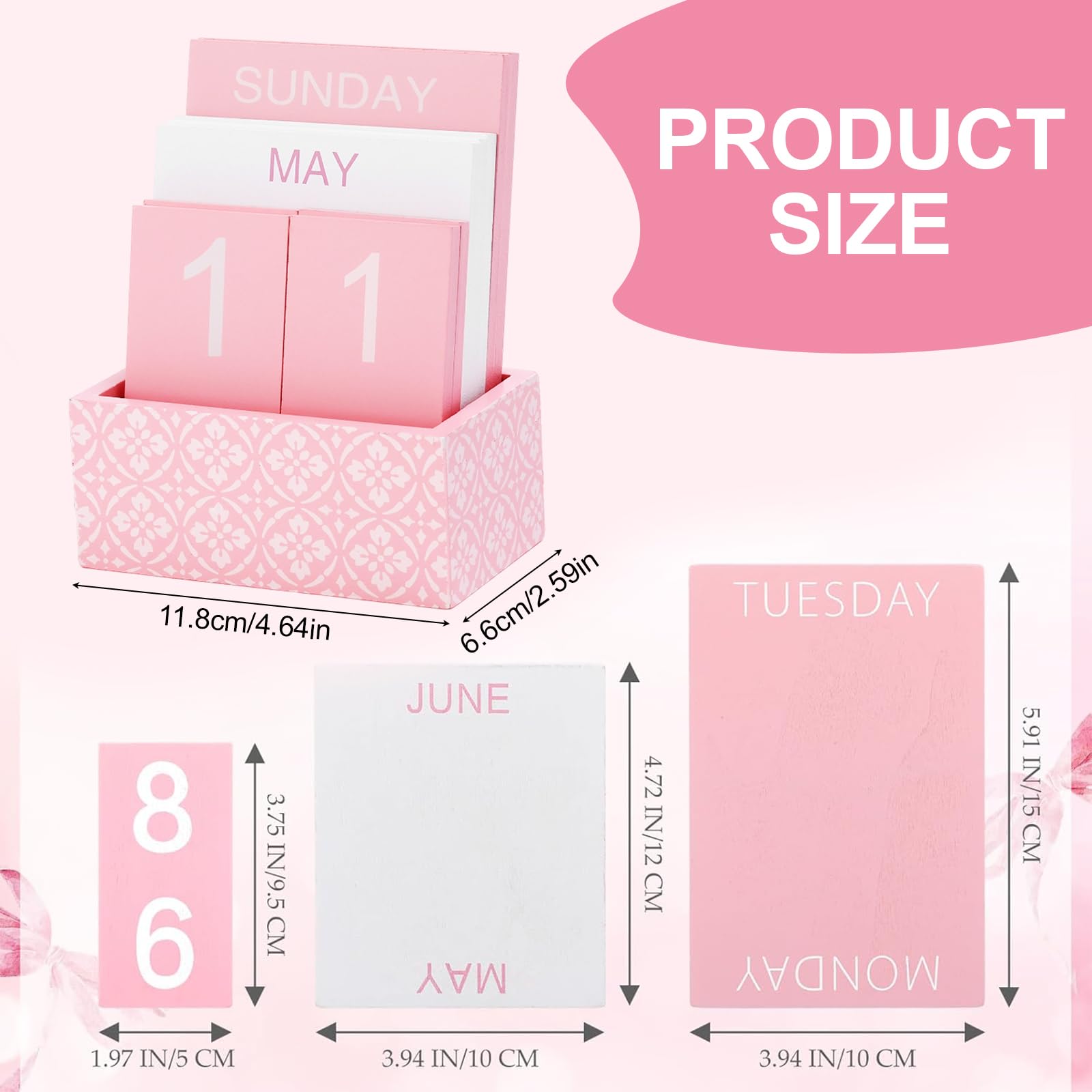 Calendrier Perpétuel en Bois Rose, Calendrier de Bureau 2026 avec Blocs à Retourner, Affichage Date/Mois/Semaine, Décor de Table Élégant pour Femme, Cadeau Maison et Bureau