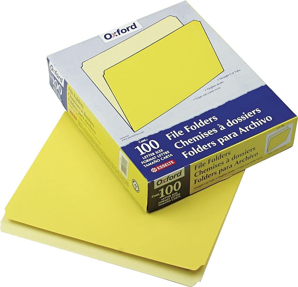 Pendaflex Two-Tone Color File Folders, Letter Size, Yellow, Straight Cut, 100/BX (152 YEL)