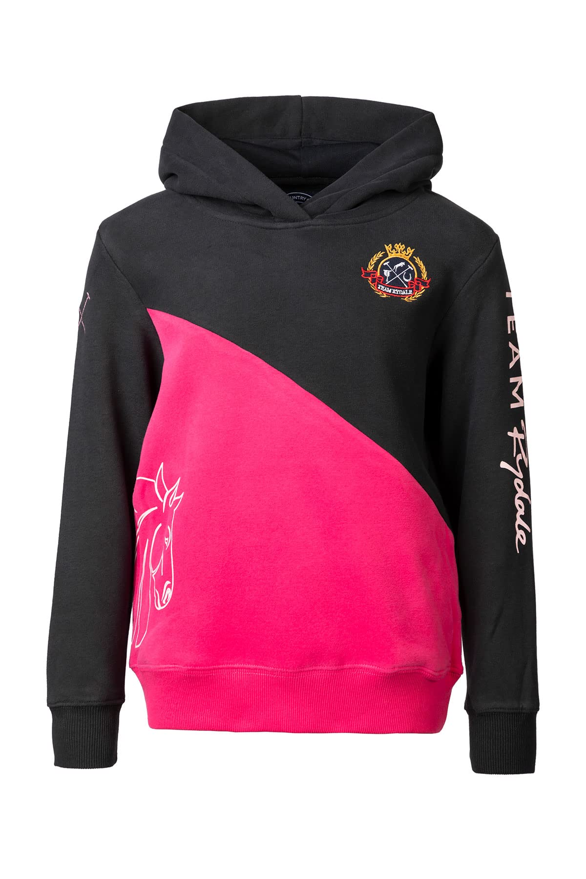 Rydale Girl's Pullover Hoody Hooded Sweatshirt Kid's Hoodie Overhead Junior Childrens Sweatshirts (as8, age, 13_years, regular, Diagonal Black/Bonbon)