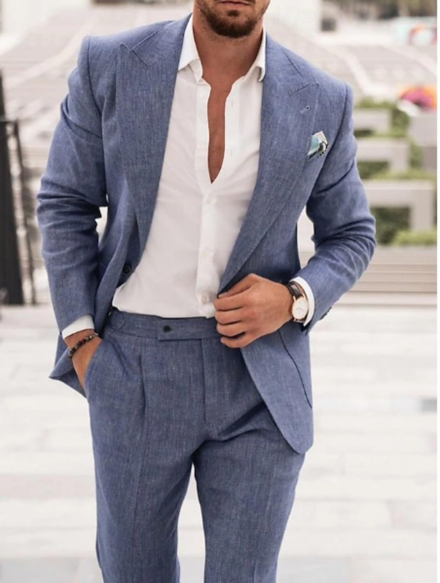 Abito da Uomo Slim Fit 2 Pezzi Abiti da Sposa con Un Bottone Giacca Gilet e Pantaloni