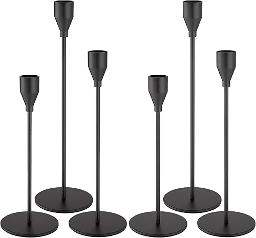 Portavelas cónico de metal negro para bodas, Navidad, portavelas cónico para decoración de centro de mesa, 6 unidades