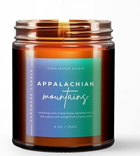 Appalachian Mountains All-Natural Scented Candle, 100% Soy Wax & Essential Oils, Slow-Burn, 50+ Hours Burn-Time, Fresh Scent, Hand-Poured in The US, Non- Toxic, Vegan