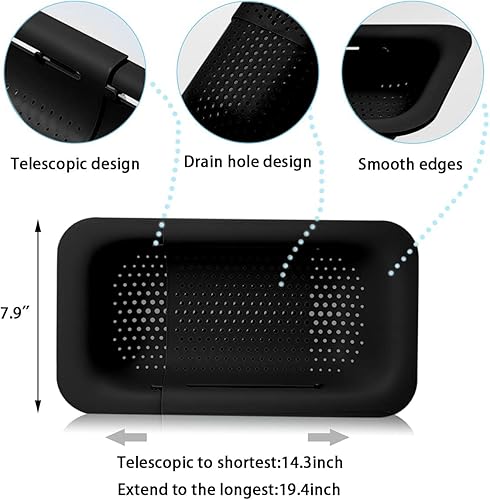 Miniatura 4 de Coladores y coladores plegables para fregadero, cesta extensible de plástico para frutas y verduras, cesta escurridor para cocina (longitud 13.6 a
