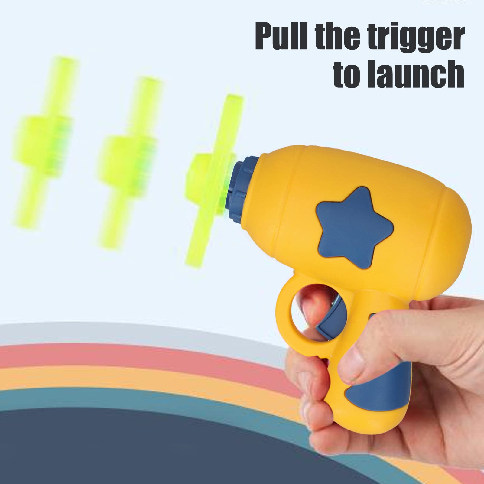 RiToEasysports Juguete Lanzador de Disco Volador, 3 en 1, Pistola de Giroscopio de Platillo Volador, Fácil Instalación, Juguete de Giroscopio de Disco Volador para Niños, Luz LED, Seguro