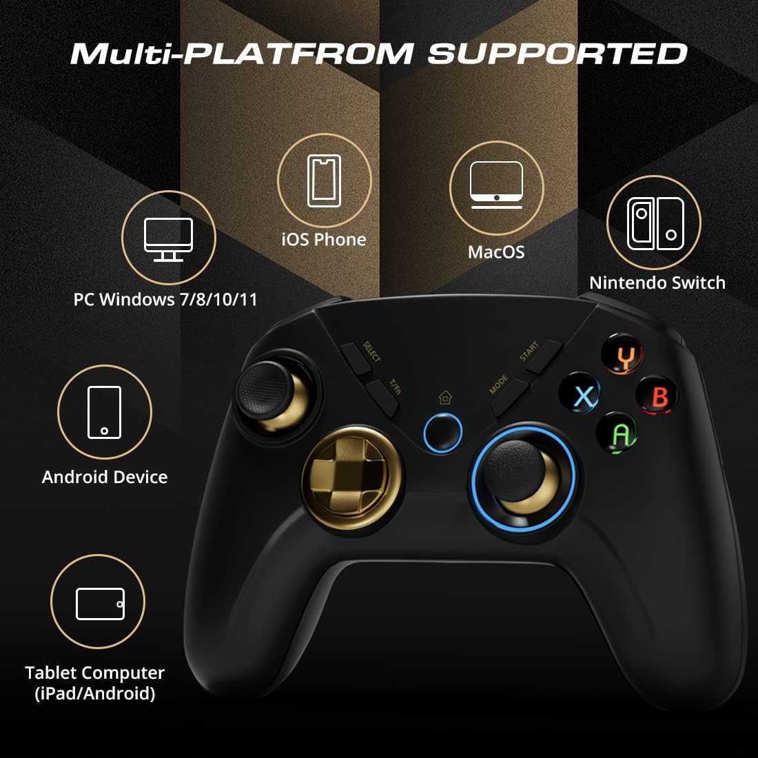 Wireless Gaming Controller for PC Windows 7/8/10/11 /MacOS/iPhone/Android/Switch/OLED, Gamepad Game Controller with 4 Customized Buttons/Adjustable LED Backlight & Dual Vibration/Linear Trigger Button