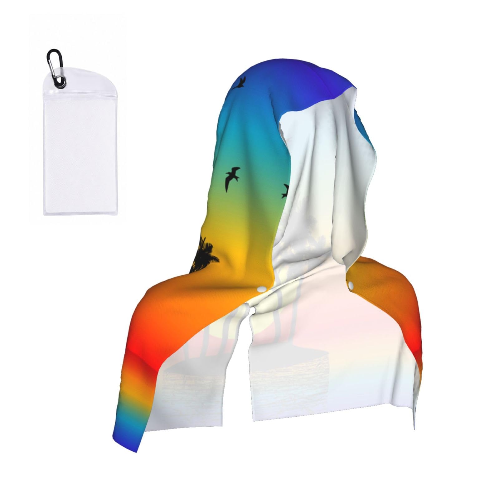 ESNAIUVCD Plam Tree Tropical Island At Sunset Print Multifunctional Cooling Hoodie Bandana Portable Sweat Absorbing Design For Beach Workouts Exercise Heat Relief Accessories