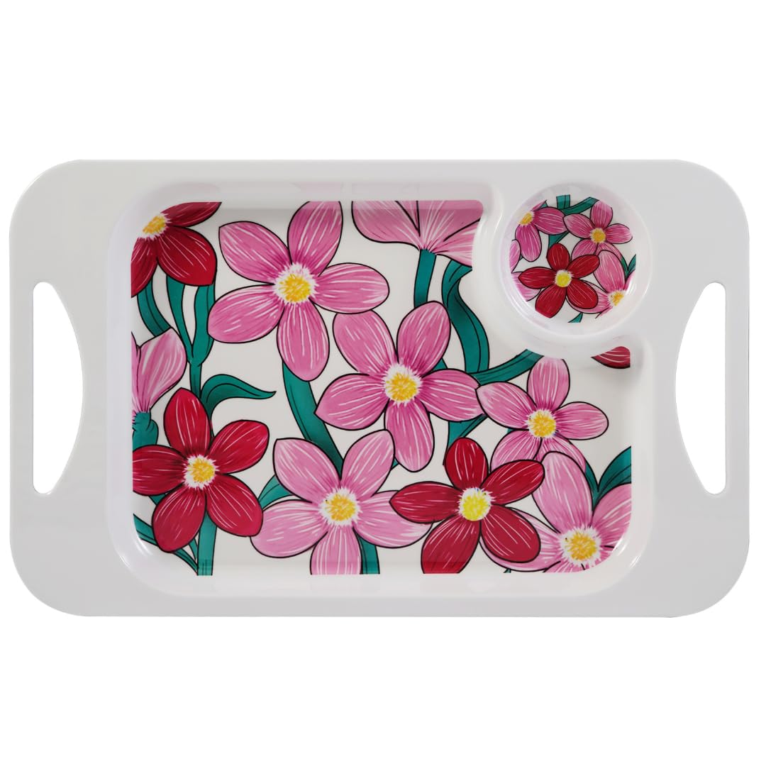 Rosa Lifestyle Pink Floral Lightweight Melamine Snack Tray With Handles - Rectangular 33.8Cm X 20.6Cm - Lightweight Tea & Sandwich Tray - 345G