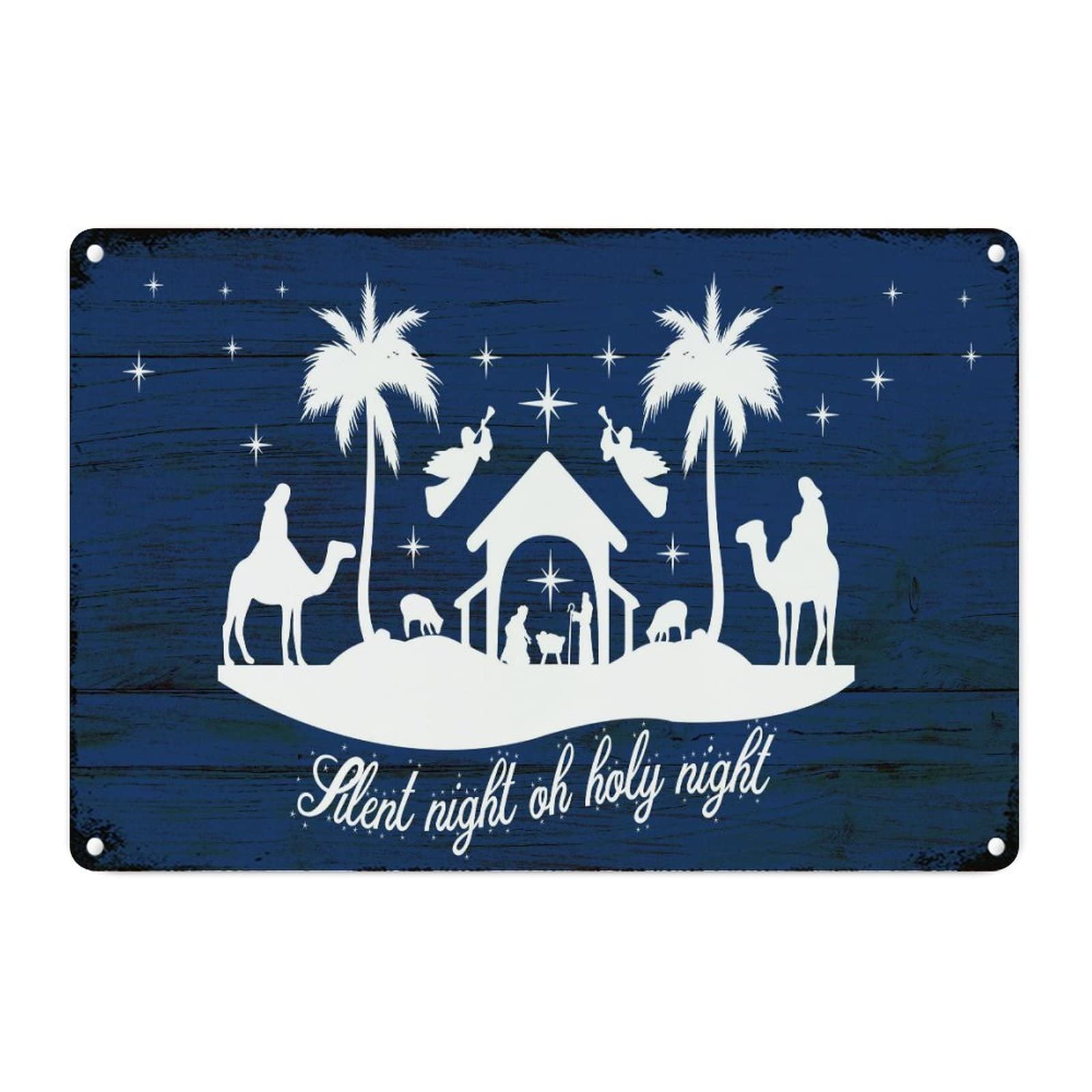 Crèche d'hommes sur panneau en aluminium bleu marine, décoration shabby chic pour porche