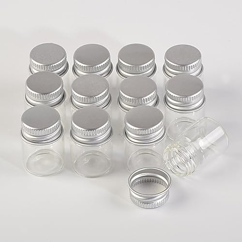 Miniatura 7 de 100 unidades de 0.5 fl oz Mini frascos de vidrio para manualidades con tapa de aluminio, píldora líquida en polvo, deseos de boda, frascos de vidrio