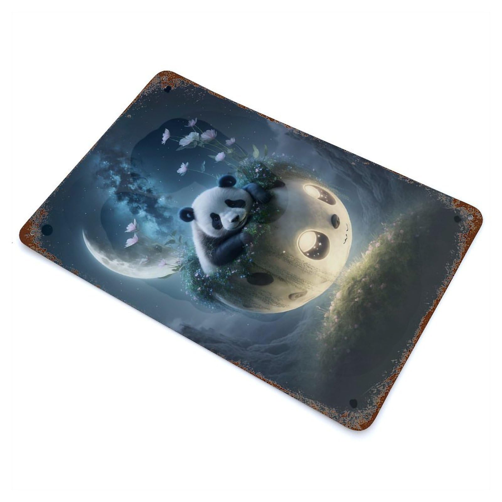Garage Style Panda Dreams Vintage Rust Metal Sign 11.8"x7.9", Industrial Home Decor for Bar And Workshop