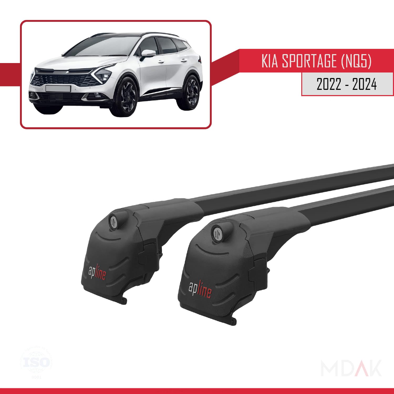 Kompatybilny z Kia Sportage 5 (NQ5) 2022-2026 (No-Sunroof) model ACE-2, bagażnik dachowy, bagażnik samochodowy, czarny, aluminium, 2 drążki
